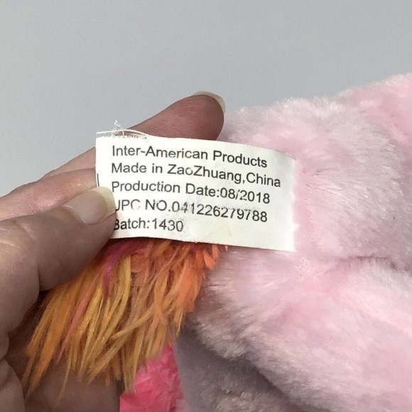 Pink Rose Gold Metallic Unicorn with Bow 10" Plush Yellow Pink Mane Stuffed Toy - Picture 8 of 9